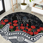 Carlton Blues ANZAC Day Round Carpet Indigenous Dot Art with Poppy Flower Tribute