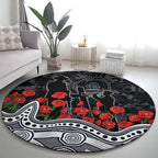 Carlton Blues ANZAC Day Round Carpet Indigenous Dot Art with Poppy Flower Tribute