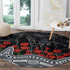 Carlton Blues ANZAC Day Round Carpet Indigenous Dot Art with Poppy Flower Tribute