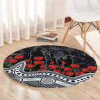 Carlton Blues ANZAC Day Round Carpet Indigenous Dot Art with Poppy Flower Tribute