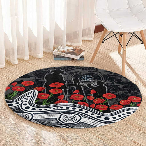 Carlton Blues ANZAC Day Round Carpet Indigenous Dot Art with Poppy Flower Tribute