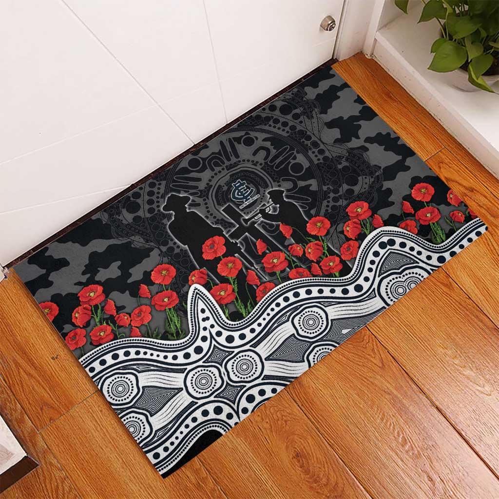 Carlton Blues ANZAC Day Rubber Doormat Indigenous Dot Art with Poppy Flower Tribute