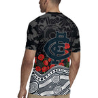 Carlton Blues ANZAC Day Rugby Jersey Indigenous Dot Art with Poppy Flower Tribute