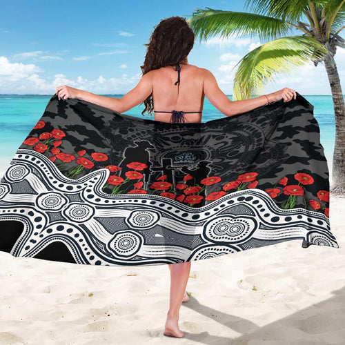 Carlton Blues ANZAC Day Sarong Indigenous Dot Art with Poppy Flower Tribute
