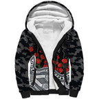 Carlton Blues ANZAC Day Sherpa Hoodie Indigenous Dot Art with Poppy Flower Tribute