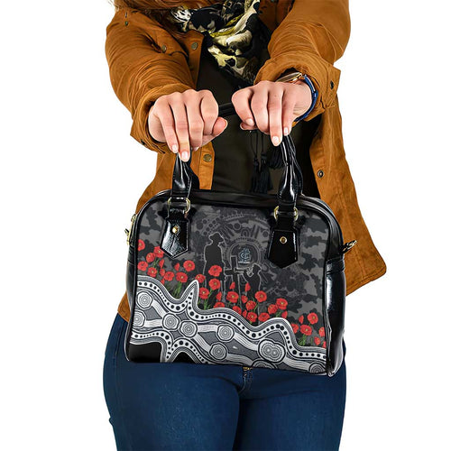 Carlton Blues ANZAC Day Shoulder Handbag Indigenous Dot Art with Poppy Flower Tribute