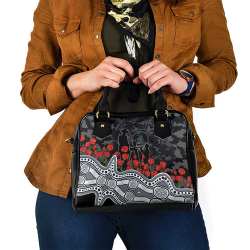 Carlton Blues ANZAC Day Shoulder Handbag Indigenous Dot Art with Poppy Flower Tribute