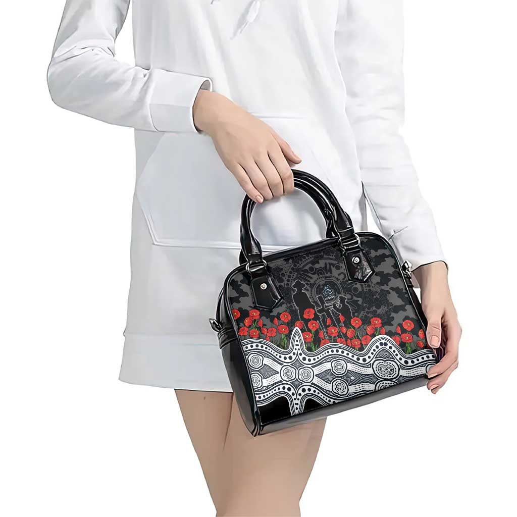 Carlton Blues ANZAC Day Shoulder Handbag Indigenous Dot Art with Poppy Flower Tribute