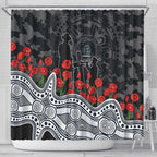 Carlton Blues ANZAC Day Shower Curtain Indigenous Dot Art with Poppy Flower Tribute