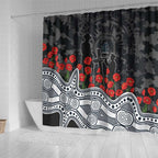 Carlton Blues ANZAC Day Shower Curtain Indigenous Dot Art with Poppy Flower Tribute