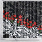 Carlton Blues ANZAC Day Shower Curtain Indigenous Dot Art with Poppy Flower Tribute