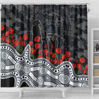 Carlton Blues ANZAC Day Shower Curtain Indigenous Dot Art with Poppy Flower Tribute