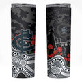 Carlton Blues ANZAC Day Skinny Tumbler Indigenous Dot Art with Poppy Flower Tribute