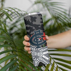Carlton Blues ANZAC Day Skinny Tumbler Indigenous Dot Art with Poppy Flower Tribute