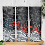 Carlton Blues ANZAC Day Skinny Tumbler Indigenous Dot Art with Poppy Flower Tribute