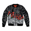 Carlton Blues ANZAC Day Sleeve Zip Bomber Jacket Indigenous Dot Art with Poppy Flower Tribute