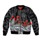 Carlton Blues ANZAC Day Sleeve Zip Bomber Jacket Indigenous Dot Art with Poppy Flower Tribute