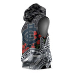 Carlton Blues ANZAC Day Sleeveless Hoodie Indigenous Dot Art with Poppy Flower Tribute