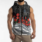 Carlton Blues ANZAC Day Sleeveless Zip Hoodie Indigenous Dot Art with Poppy Flower Tribute