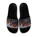 Carlton Blues ANZAC Day Slide Sandals Indigenous Dot Art with Poppy Flower Tribute
