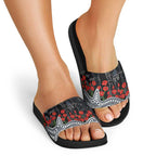 Carlton Blues ANZAC Day Slide Sandals Indigenous Dot Art with Poppy Flower Tribute