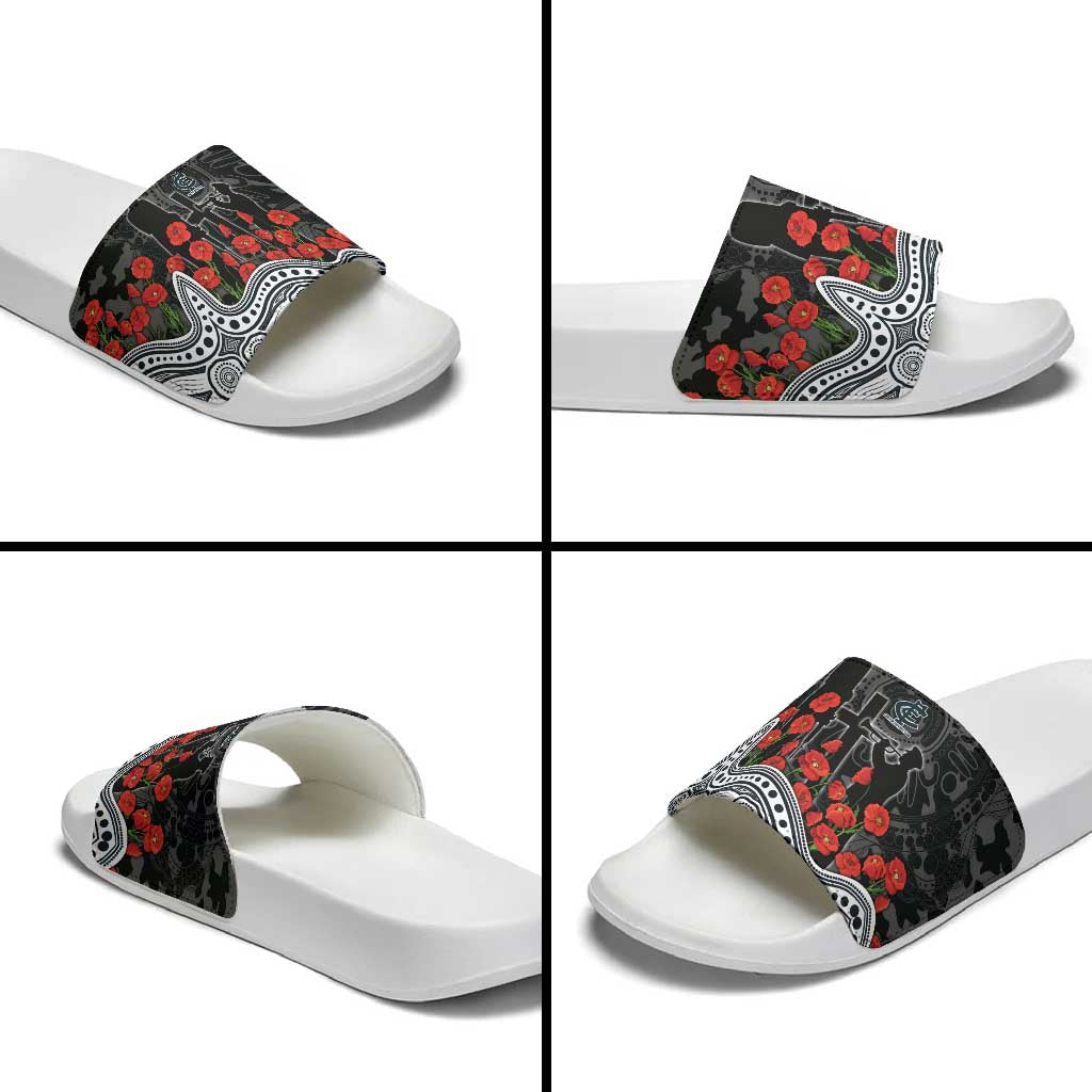 Carlton Blues ANZAC Day Slide Sandals Indigenous Dot Art with Poppy Flower Tribute