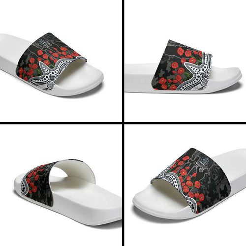 Carlton Blues ANZAC Day Slide Sandals Indigenous Dot Art with Poppy Flower Tribute