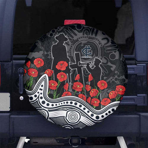 Carlton Blues ANZAC Day Spare Tire Cover Indigenous Dot Art with Poppy Flower Tribute