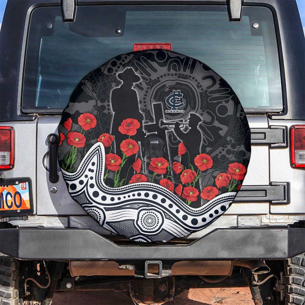 Carlton Blues ANZAC Day Spare Tire Cover Indigenous Dot Art with Poppy Flower Tribute