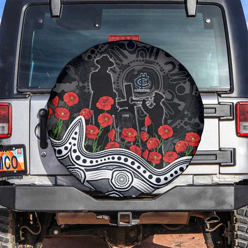 Carlton Blues ANZAC Day Spare Tire Cover Indigenous Dot Art with Poppy Flower Tribute