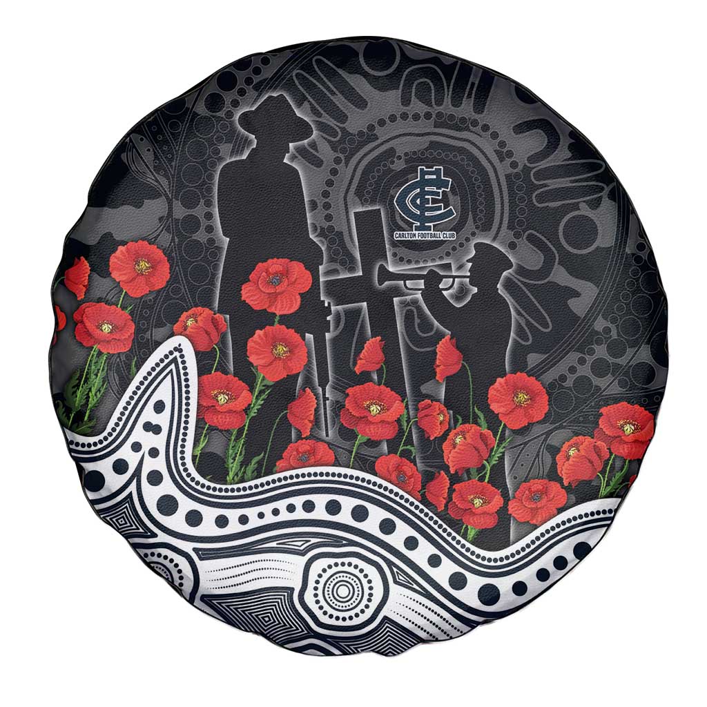 Carlton Blues ANZAC Day Spare Tire Cover Indigenous Dot Art with Poppy Flower Tribute