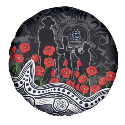 Carlton Blues ANZAC Day Spare Tire Cover Indigenous Dot Art with Poppy Flower Tribute