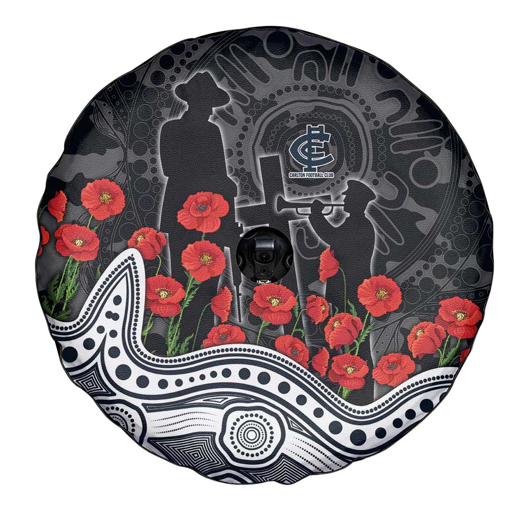 Carlton Blues ANZAC Day Spare Tire Cover Indigenous Dot Art with Poppy Flower Tribute
