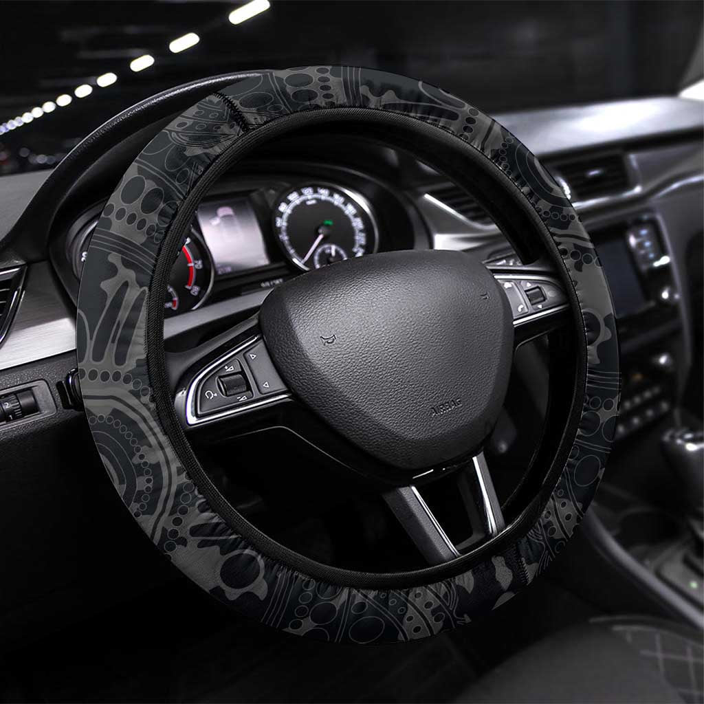 Carlton Blues ANZAC Day Steering Wheel Cover Indigenous Dot Art with Poppy Flower Tribute