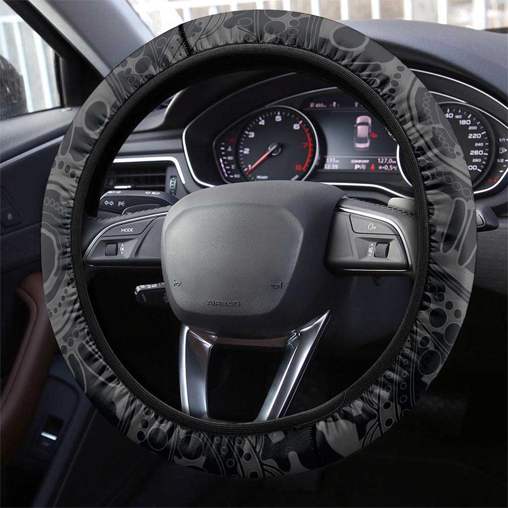 Carlton Blues ANZAC Day Steering Wheel Cover Indigenous Dot Art with Poppy Flower Tribute