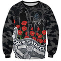 Carlton Blues ANZAC Day Sweatshirt Indigenous Dot Art with Poppy Flower Tribute