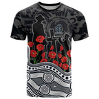 Carlton Blues ANZAC Day T Shirt Indigenous Dot Art with Poppy Flower Tribute