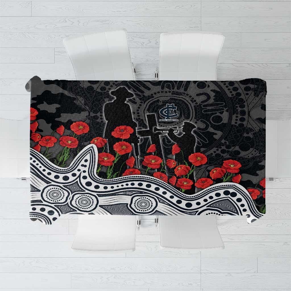 Carlton Blues ANZAC Day Tablecloth Indigenous Dot Art with Poppy Flower Tribute