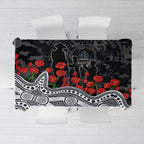 Carlton Blues ANZAC Day Tablecloth Indigenous Dot Art with Poppy Flower Tribute