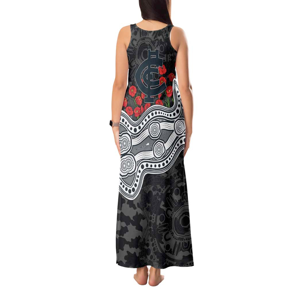 Carlton Blues ANZAC Day Tank Maxi Dress Indigenous Dot Art with Poppy Flower Tribute