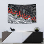 Carlton Blues ANZAC Day Tapestry Indigenous Dot Art with Poppy Flower Tribute