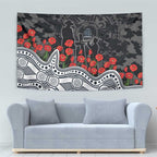 Carlton Blues ANZAC Day Tapestry Indigenous Dot Art with Poppy Flower Tribute