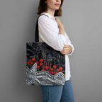 Carlton Blues ANZAC Day Tote Bag Indigenous Dot Art with Poppy Flower Tribute