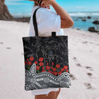 Carlton Blues ANZAC Day Tote Bag Indigenous Dot Art with Poppy Flower Tribute