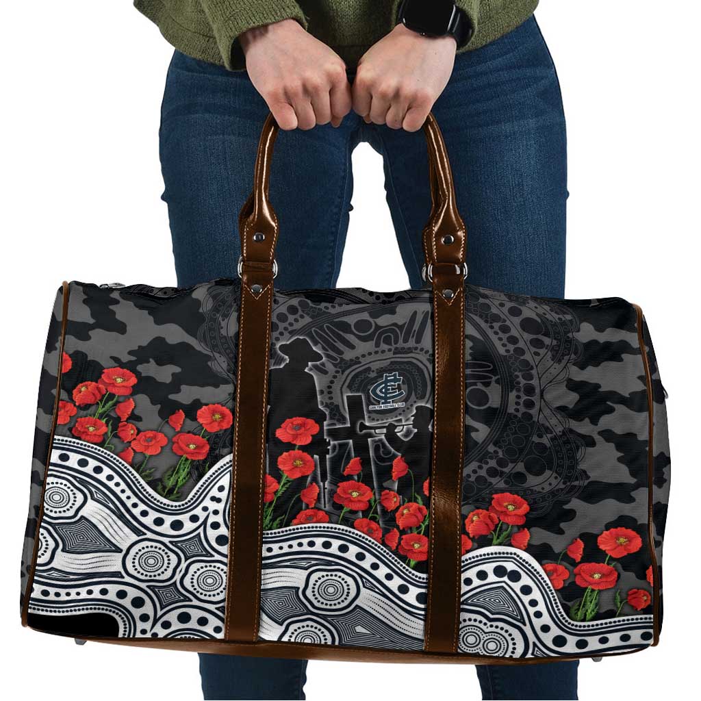 Carlton Blues ANZAC Day Travel Bag Indigenous Dot Art with Poppy Flower Tribute