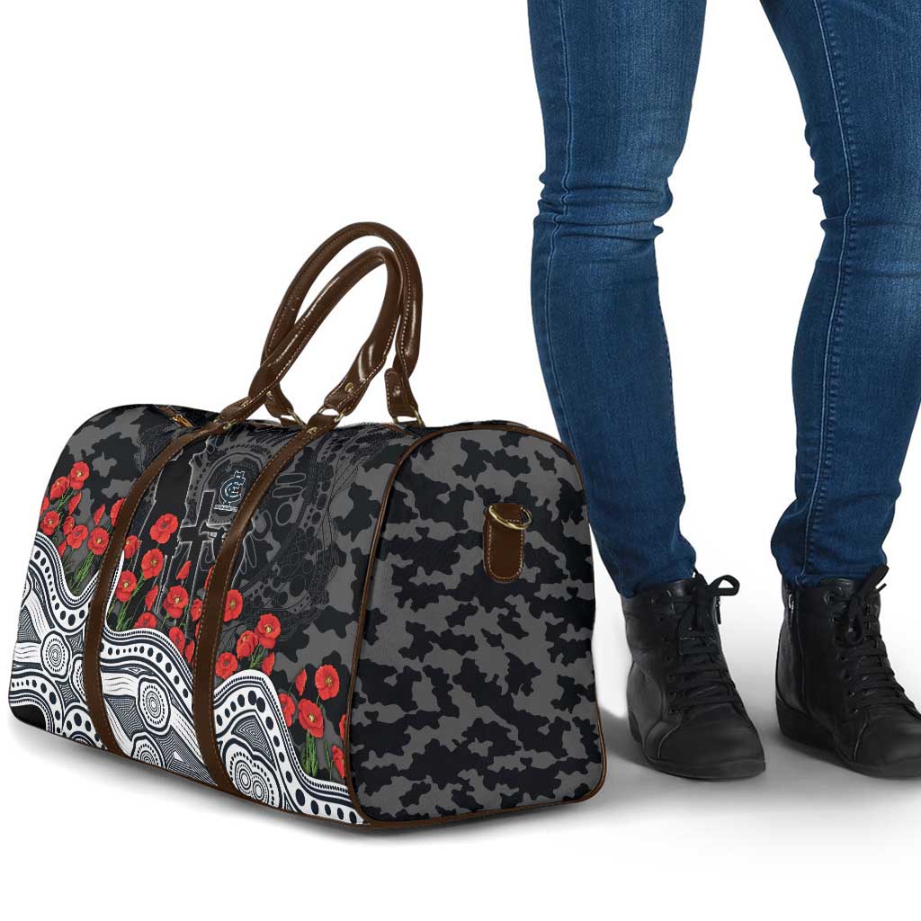 Carlton Blues ANZAC Day Travel Bag Indigenous Dot Art with Poppy Flower Tribute