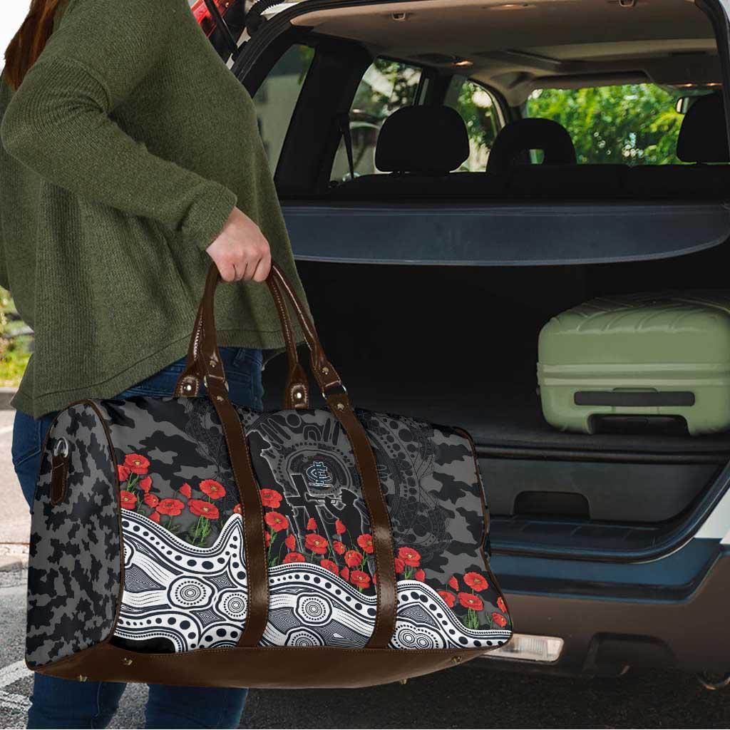 Carlton Blues ANZAC Day Travel Bag Indigenous Dot Art with Poppy Flower Tribute