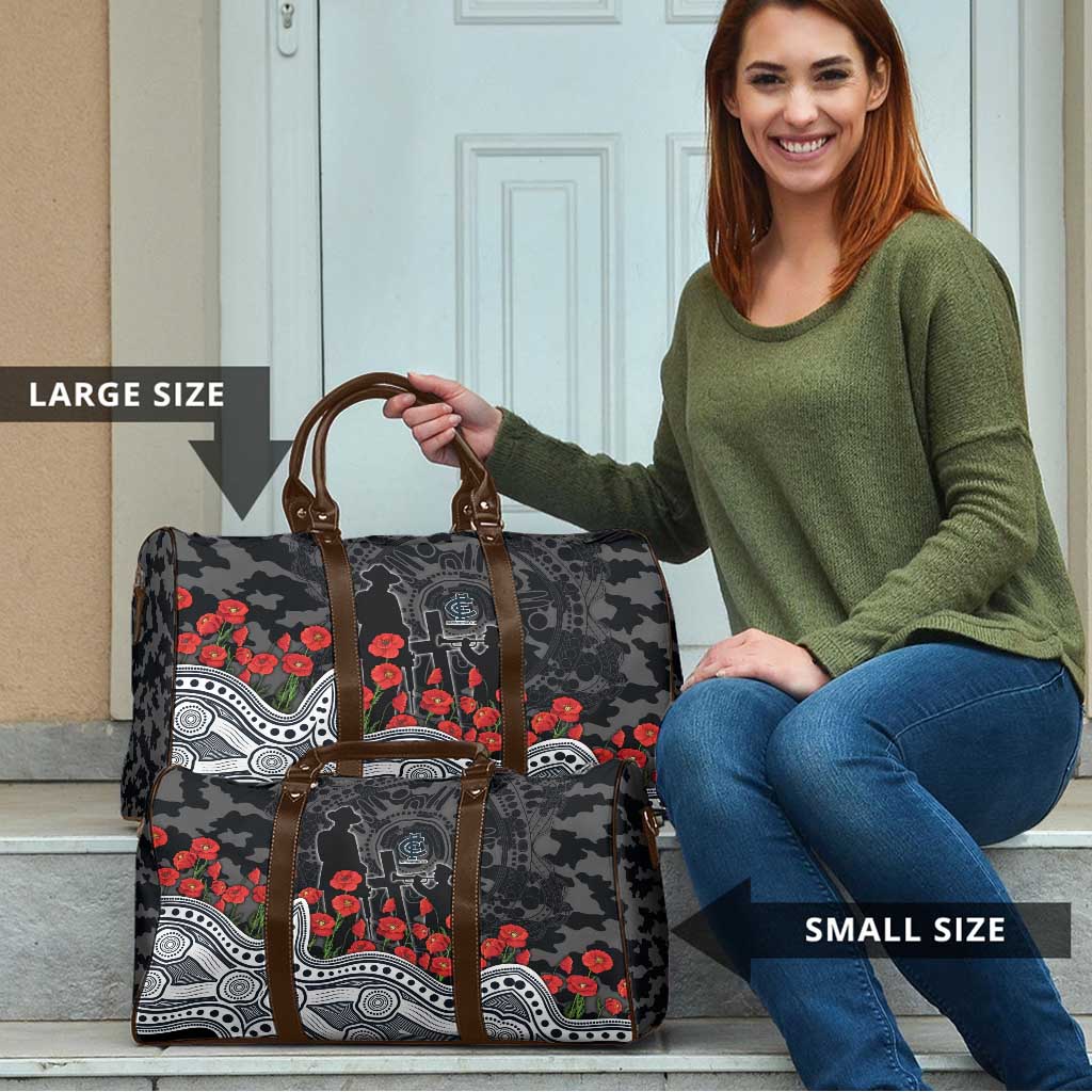 Carlton Blues ANZAC Day Travel Bag Indigenous Dot Art with Poppy Flower Tribute