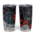 Carlton Blues ANZAC Day Tumbler Cup Indigenous Dot Art with Poppy Flower Tribute