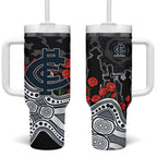 Carlton Blues ANZAC Day Tumbler With Handle Indigenous Dot Art with Poppy Flower Tribute